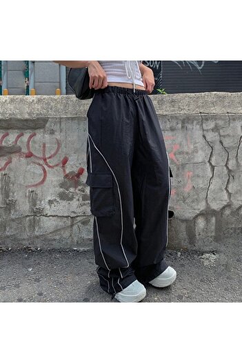 Köstebek Mood Vintage Baggy Parachute Fine Line Detail Casual Trousers