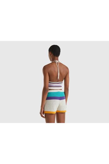 United Colors of Benetton Women's White Striped Knitwear Crop White