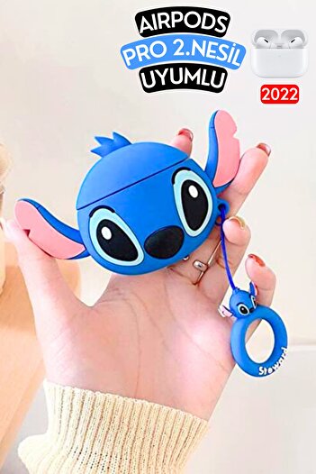 EWEC Pro 2. Nesil Uyumlu Stitch Figürlü Sevimli Kopçalı Koruyucu Kulaklık Kılıfı, Darbe Emici Kılıf