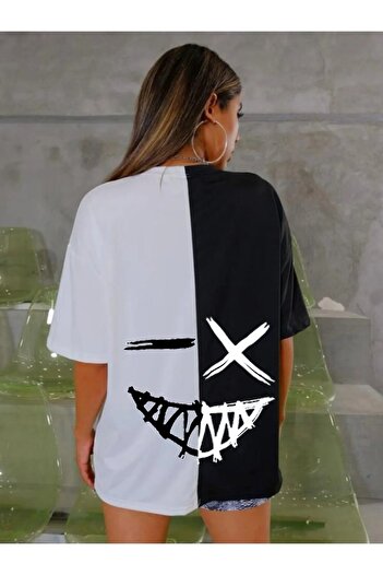 ciwi&life Unisex Oversize Black-White 2 Different Color Printed Basic T-Shirt