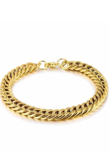 The Collection Unisex Paslanmaz Kalın Küba Gold Çelik Bileklik
