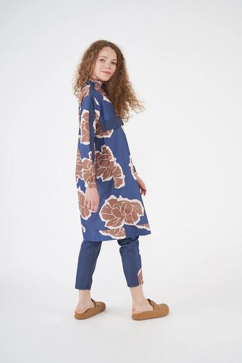 Mevra Flower Pattern Hijab Swimsuit Indigo Long