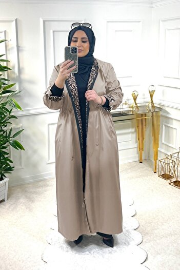 Aşkı Endam Setenay Large Size Full Length Leopard Double Sleeve Trench - Mink