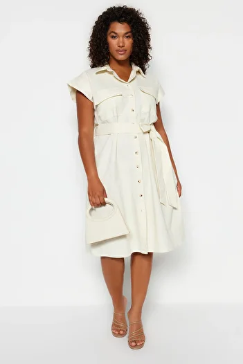 Trendyol Curve Stone Belted Woven Shirt Dress TBBSS23AH00252