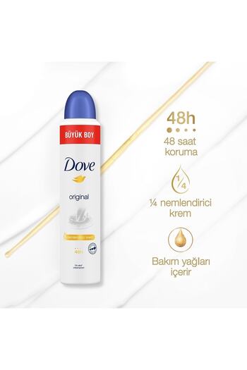 Dove Kadın Sprey Deodorant Original 1/4 Nemlendirici Krem Etkili Büyük Boy 200 Ml