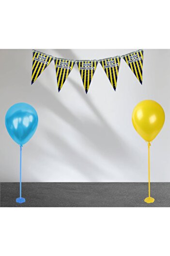Happyland Single Leg Yellow Blue Balloon Stand Balloon Stand and Happy Birthday Pennant