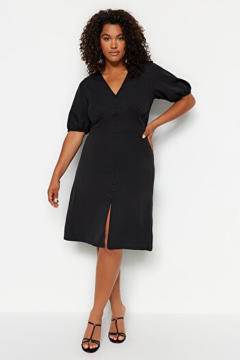 Trendyol Curve Black Buttoned Slit Detailed Woven Dress TBBSS23AH00257