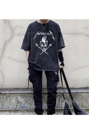 Touz Metallica Skull Desenli Unisex Eskitme Футболка