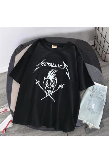 Touz Küt Küt Metallica Skull Чорна унісекс-футболка оверсайз