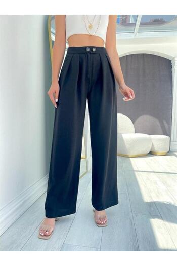 Laluvia Double Buttoned Viscose Linen Trousers