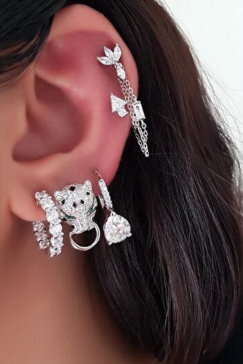 MorMajor Silver TEKLİ İTHAL 1.7CM HALKA FANCY KESİM TAŞLI GÜMÜŞ KÜPE