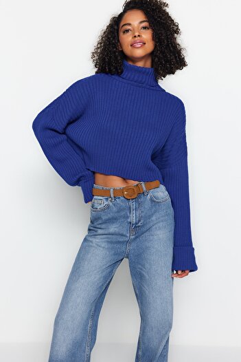 Trendyol Collection Pulover Saks Crop Basic Knitwear TWOAW22KZ0223