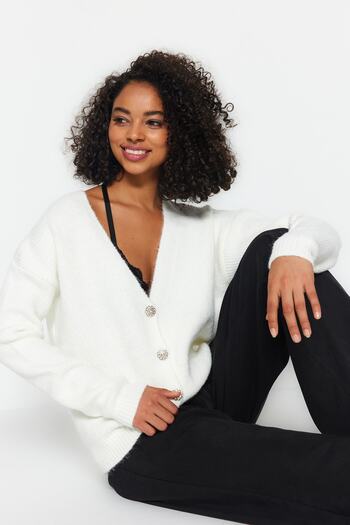 Trendyol Collection Ecru Soft Textured Knitwear Cardigan with Accessories TWOAW24HI00094