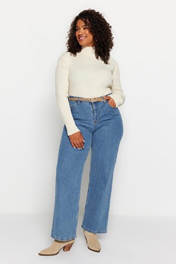 Trendyol Curve Thin Knitwear Sweater - Cream Color, Half Turtleneck, TBBAW23AN00022