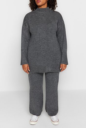 Trendyol Collection Σετ πλεκτών εγκυμοσύνης Plus Size - Anthracite Slit Detailed TBBAW24CP00005
