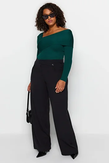 Trendyol Curve Asymmetric Collar Emerald Green Thin Knitwear Sweater - TBBAW24AN00018