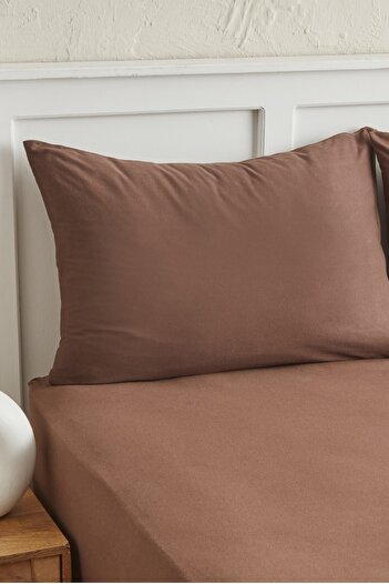 Karaca Home موتو شرشف سرير فردي من القطن الممشط مقاس 100x200+30 سم بني