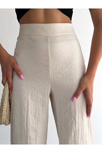 Winmoda34 Women's Satin Trousers Wide Leg