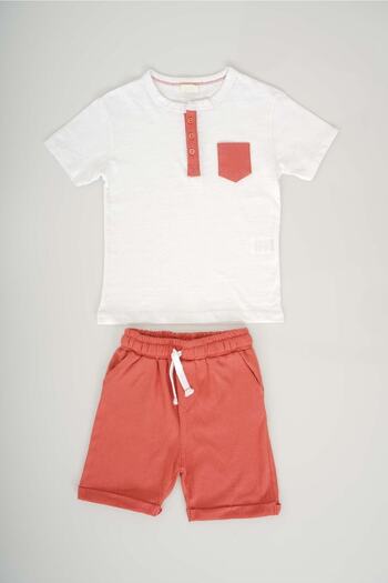MİNİKO KİDS BABY BOY SET WITH POCKET MODEL AND BUTTONED COTTON SHORTS