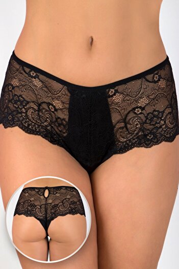 Mk Claws Tulle Detailed Brazilian String Lace Panty Box 921