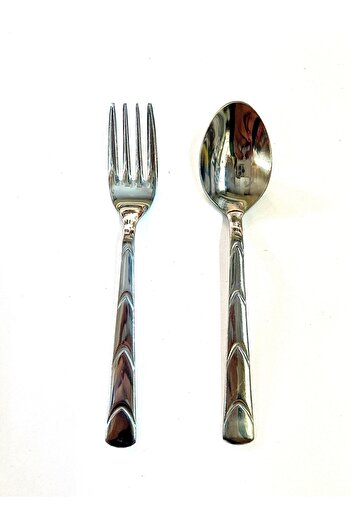 Yetkin Stainless Steel Dessert Spoon Fork 2 Mm (6 Pieces of Spoons-6 Pieces of Fork)