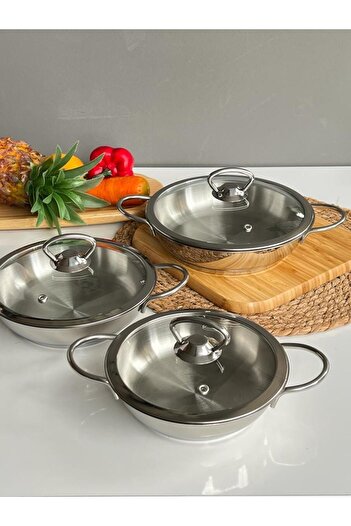 ROSSEV Stainless Steel 6 Piece Pan Set with Glass Lid