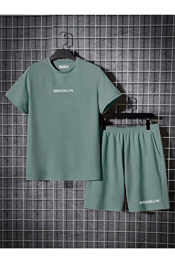 Keywest Plus Size Men's Brooklyn Printed Summer Shorts T-Shirt Set