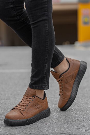 BOUIS Men's Tan Black Casual Lace-Up Anti-Sweat Flexible Sneaker Lifestyle Classic Sports Shoes
