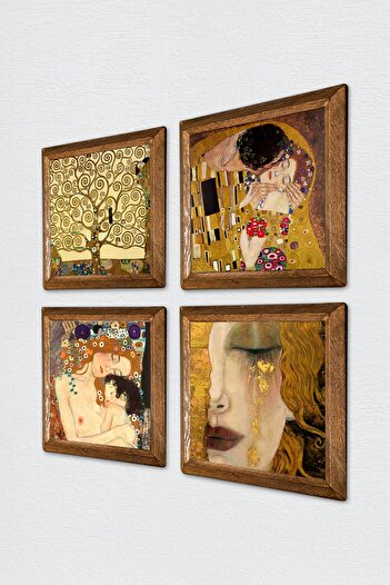Pinecone Gustav Klimt Golden Tears, Mother Child, Kiss, Tree of Life Stone Painting Framed Wall Decor