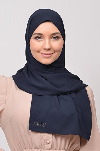 Altobeh Medina Silk Straight Hijab Shawl-Dark navy blue