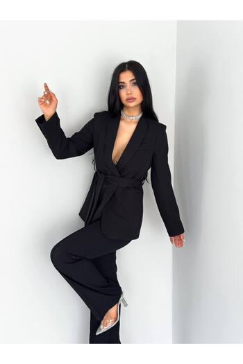 han fashion Zavazovací umělý kapesní límec se šátkem Blazer Jacket Pipe Leg Flexibilní kalhotový oblek