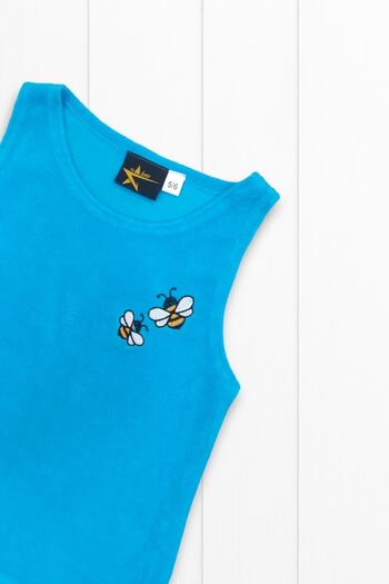 MY STAR HOME Turquoise Towel Fabric Two Piece Bee Embroidered Children's Beach Home Pool Set Shorts and Strappy Top Set