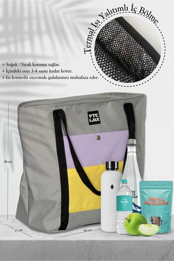 Vatkalimon Thermal Insulated Thermal Gray Lilac Yellow Colored Beach Bag