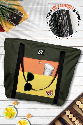 Vatkalimon Thermal Insulated Khaki Orange Yellow Colored Beach Bag