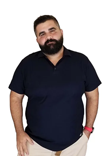 Xanimal Men's Navy Blue Large Size Polo Collar Pocketless T-shirt