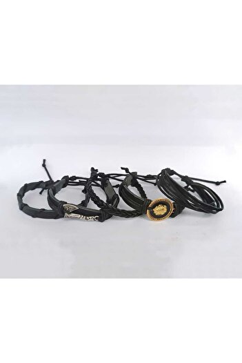 BSN Store Gold Renk Aslan Iskandinav Balta Viking Figürlü 5 Parça Hakiki Deri Bileklik.