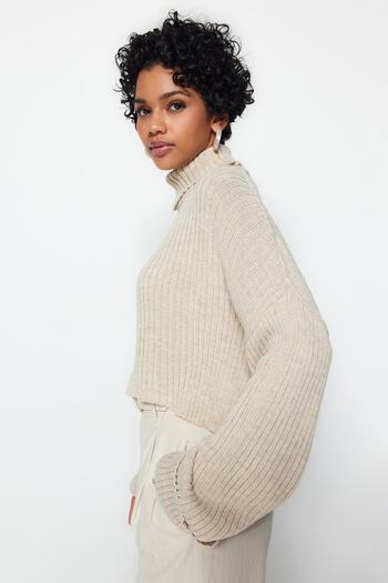 Trendyol Collection Basic Stone Crop kötöttáru pulóver Twoaw22kz0223
