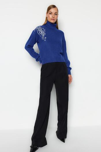 Trendyol Collection Rolák Saks Pletený svetr - měkká textura a detail kamene Twoaw24Kz00188