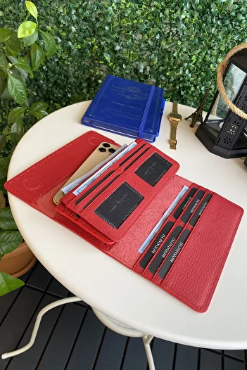 Modica Tampa - Genuine Leather Magnetic Red Wallet with Phone Compartment, 14 Card Compartments