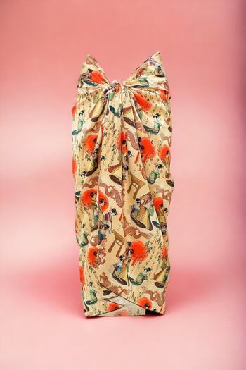 pistore Korean And Japanese Patterned Long Pareo Satin Women's Beach Dress New Season