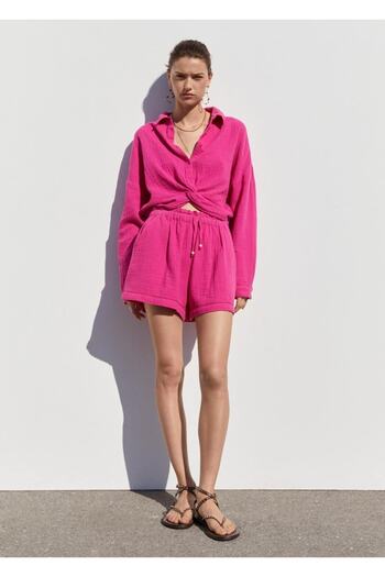 MANGO Woman Elastic waist cotton shorts