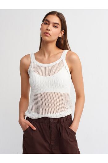 Dilvin 10419 Openwork Pattern Knitwear Undershirt-Ecru