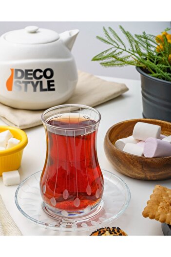 DECOSTYLE طقم شاي 12 قطعة تكفي 6 أشخاص مع زينة قطع ياقوت إيفا
