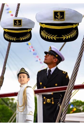 Shopiolog 2-Piece White Captain Hats for Children and Adults (Size Options are in the product description)