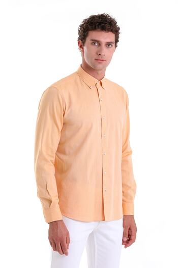 Hatemoğlu Orange Comfort Fit Straight 100% Cotton Buttoned Collar Long Sleeve Casual Oxford Shirt