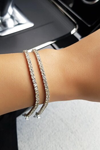 MorMajor Silver İTHAL 3 MM MOZANİT G COLOR SUYOLU TENNİS GÜMÜŞ BİLEKLİK