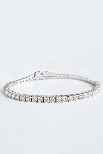 MorMajor Silver İTHAL 3 MM MOZANİT G COLOR SUYOLU TENNİS GÜMÜŞ BİLEKLİK