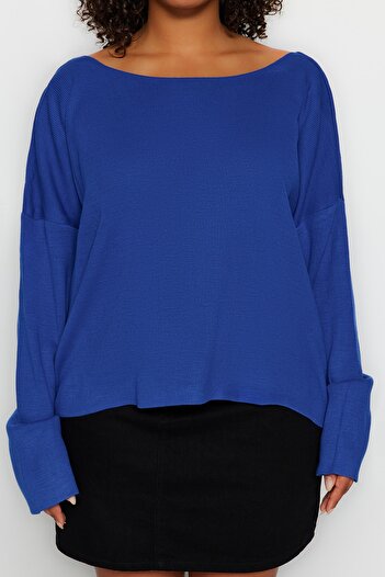 Trendyol Curve Πλεκτό πουλόβερ Saks Back Cross Tape Λεπτομερές