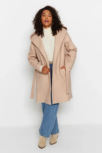 Trendyol Curve Fir Colored Belted Double Breasted Coat - Stamped, TBBAW24DD00002