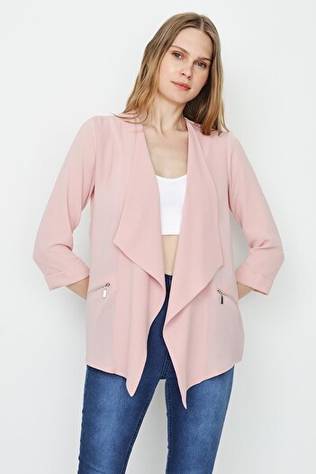 Select Moda Kadın Pembe Asimetrik Kesim Ince Ceket